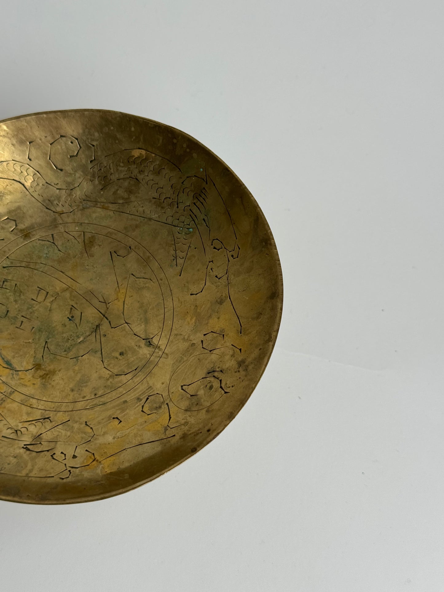 Engraved Brass Pedestal Dish