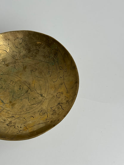 Engraved Brass Pedestal Dish