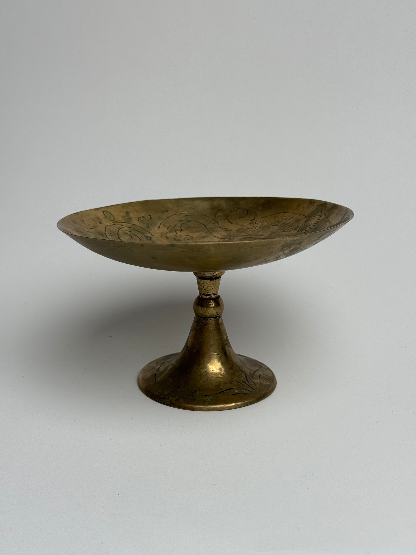 Engraved Brass Pedestal Dish
