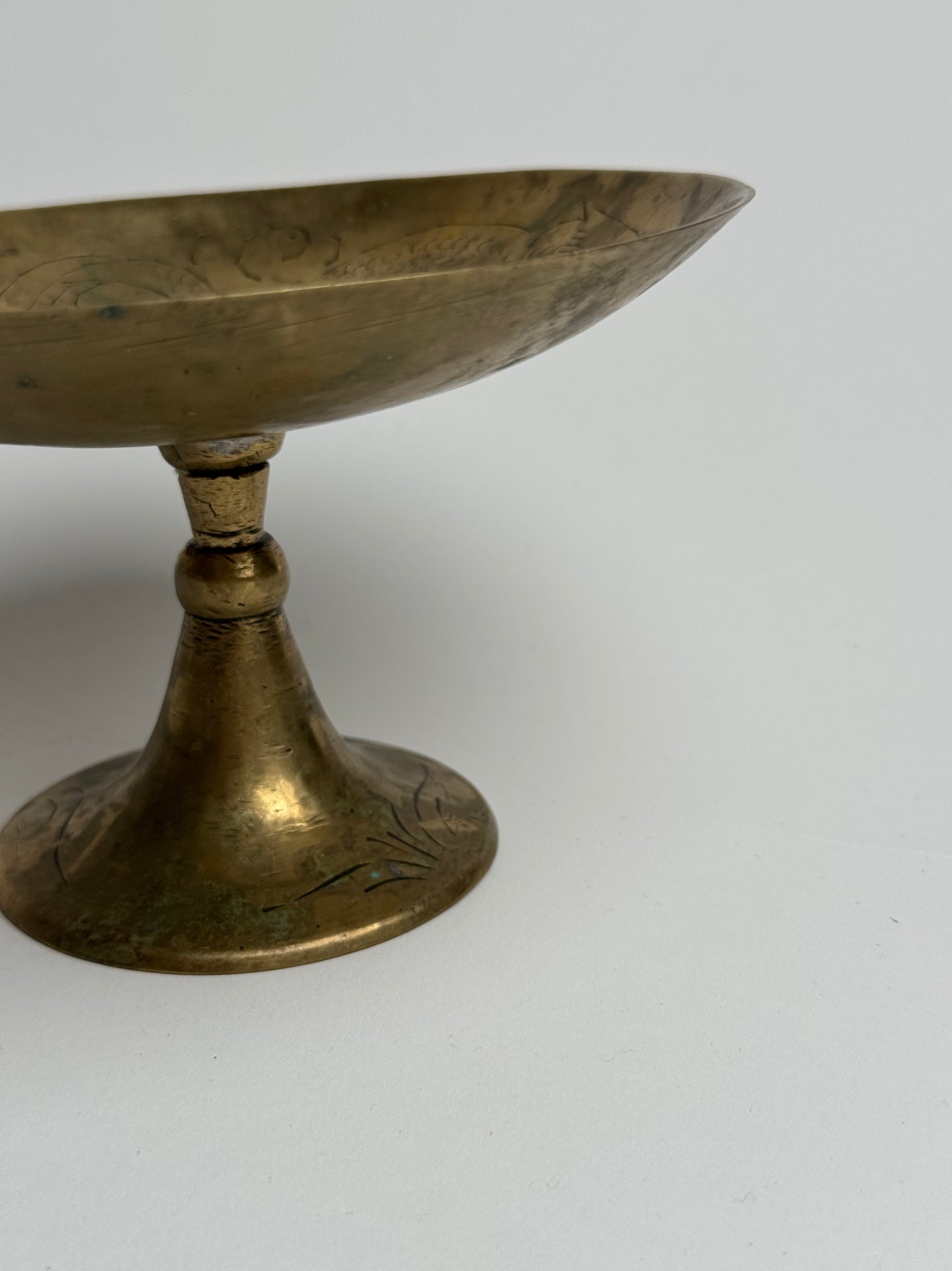 Engraved Brass Pedestal Dish