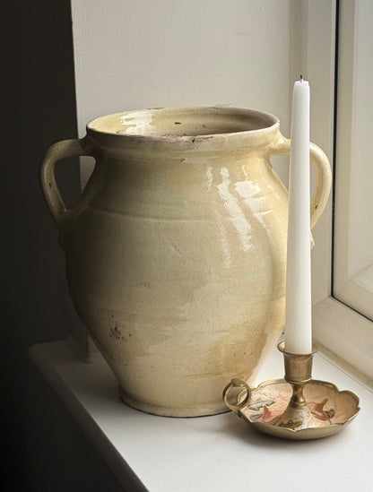 Cream/Butter Yellow Twin Handled Pot