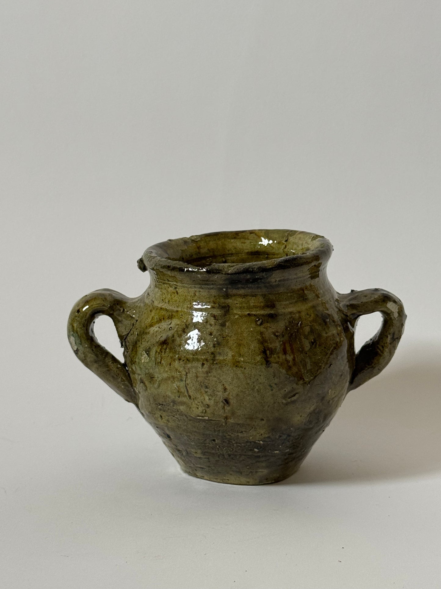 Small Twin Handle Olive Glaze Pot