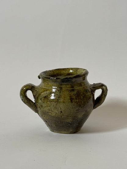 Small Twin Handle Olive Glaze Pot