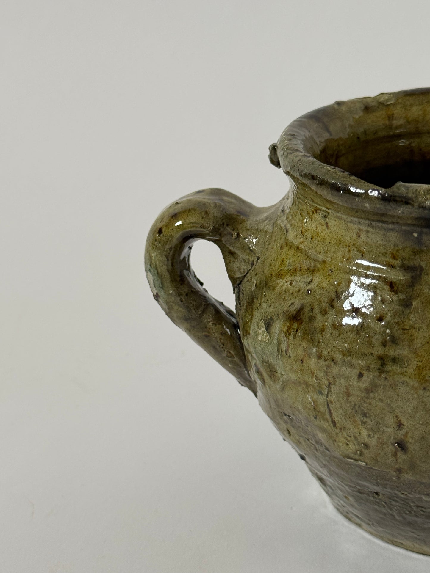 Small Twin Handle Olive Glaze Pot
