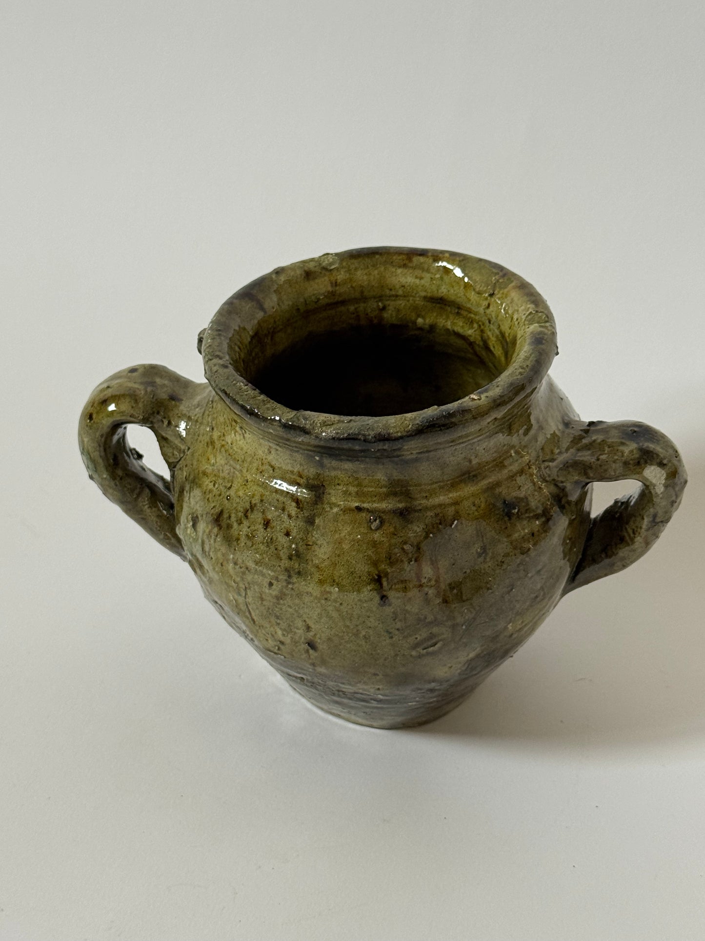 Small Twin Handle Olive Glaze Pot