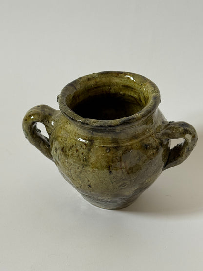 Small Twin Handle Olive Glaze Pot