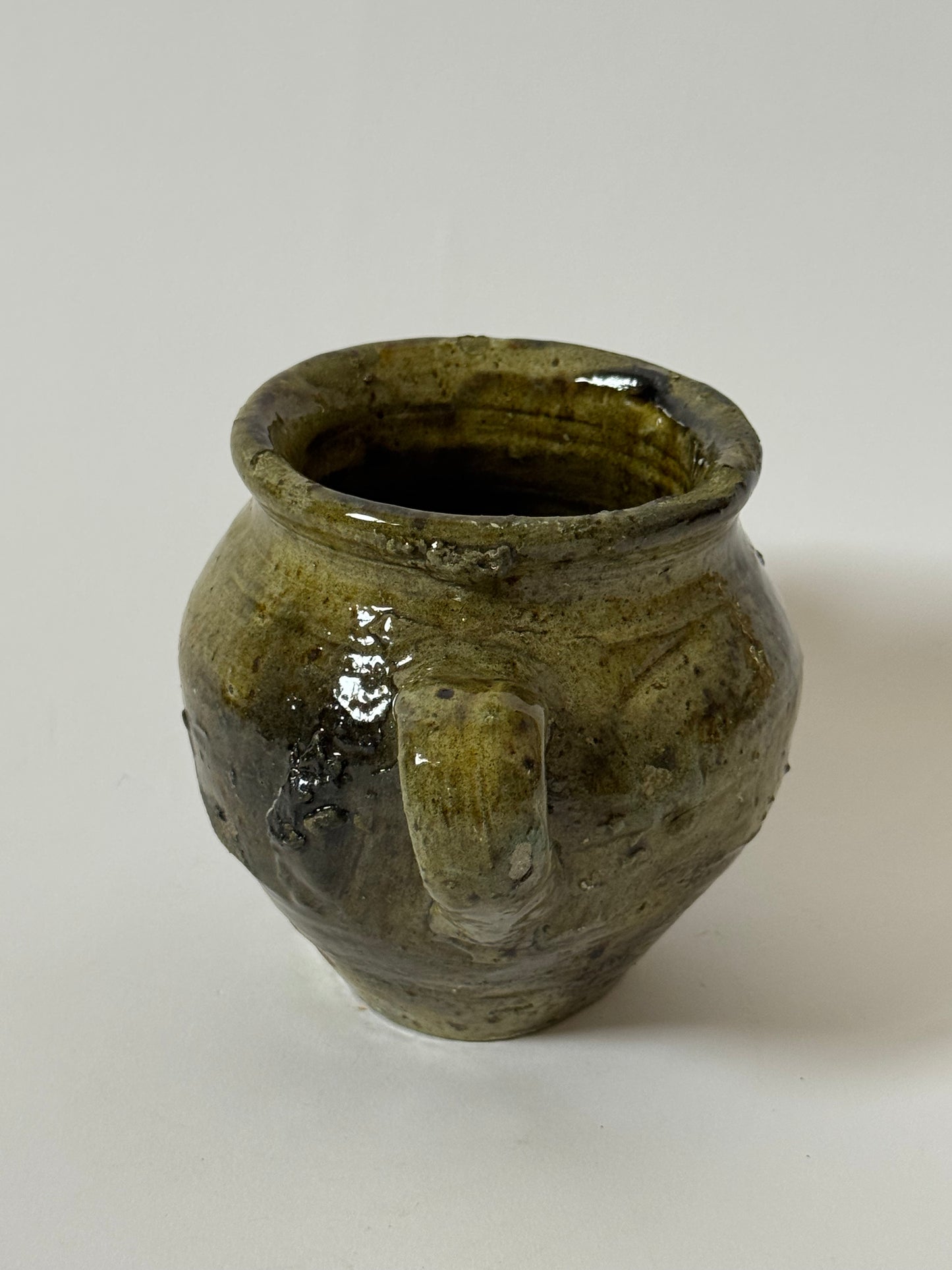 Small Twin Handle Olive Glaze Pot