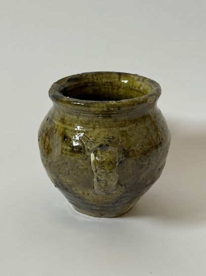Small Twin Handle Olive Glaze Pot
