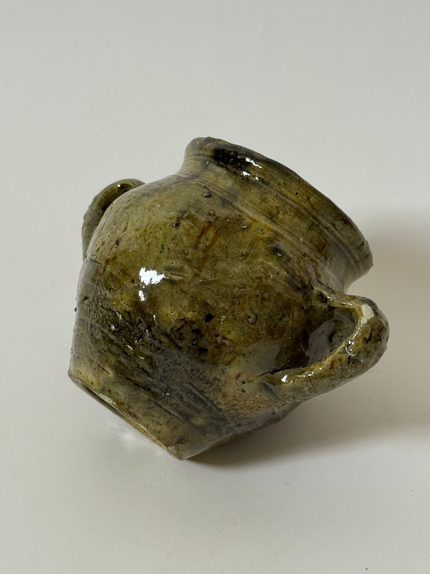 Small Twin Handle Olive Glaze Pot