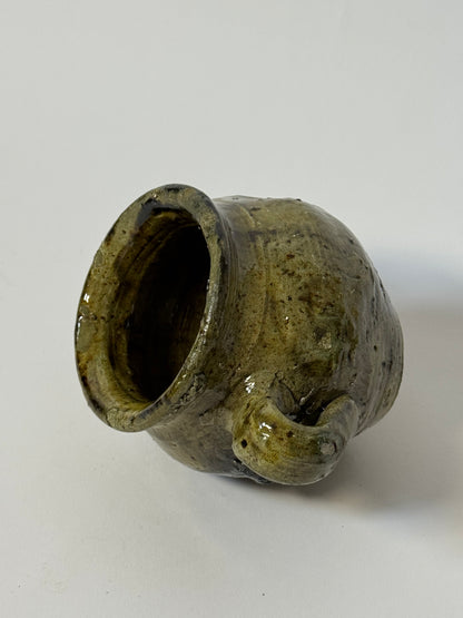 Small Twin Handle Olive Glaze Pot