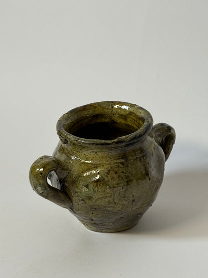 Small Twin Handle Olive Glaze Pot