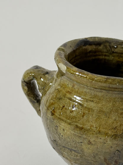 Small Twin Handle Olive Glaze Pot