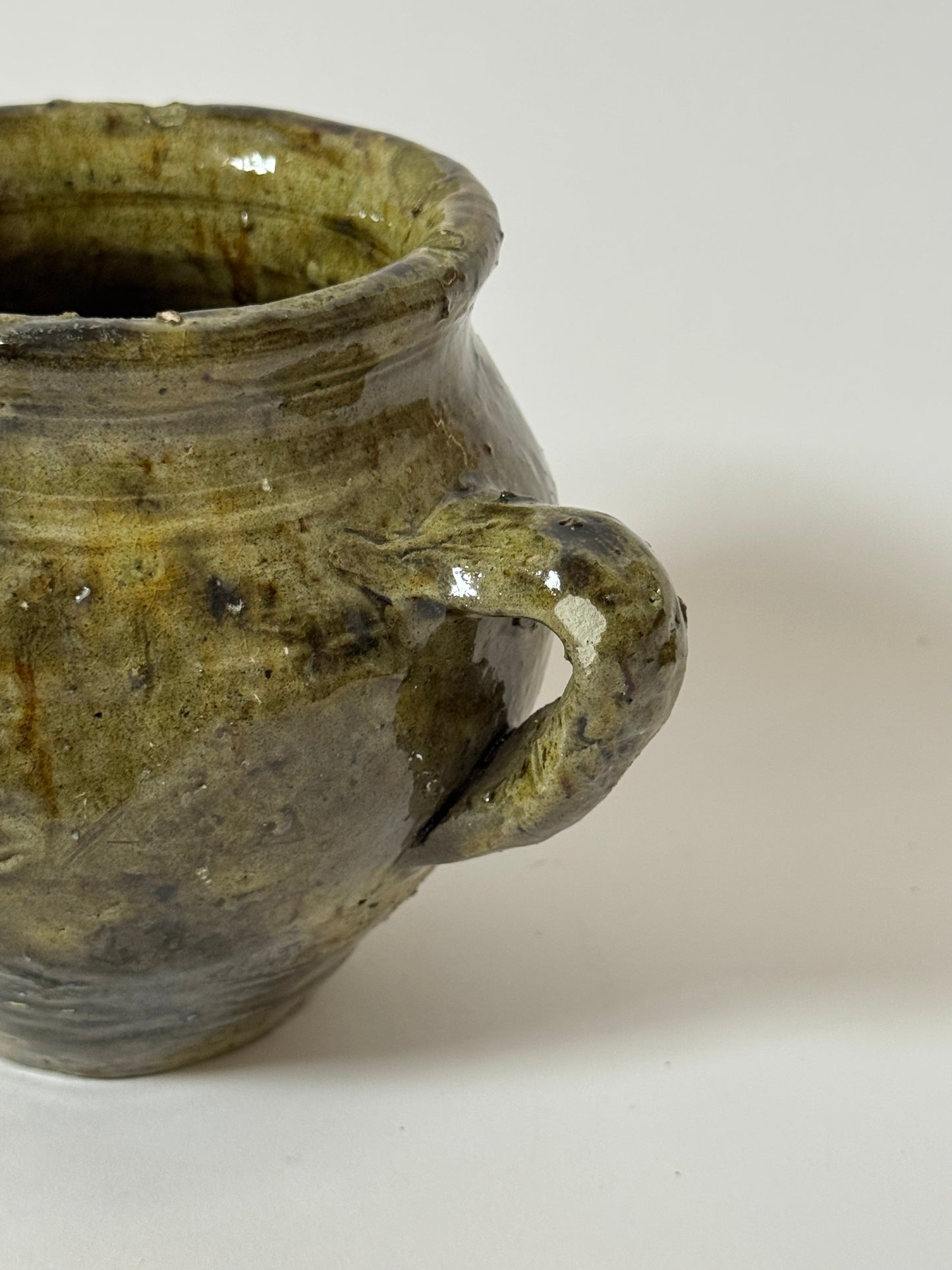 Small Twin Handle Olive Glaze Pot