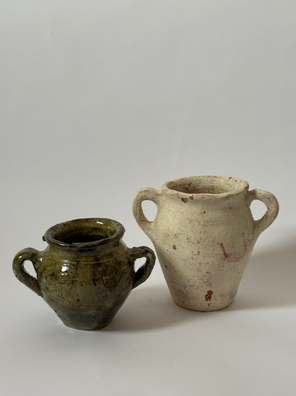 Small Twin Handle Olive Glaze Pot