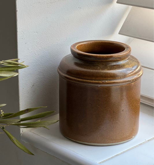 Vintage Brown Glazed Stoneware Jar