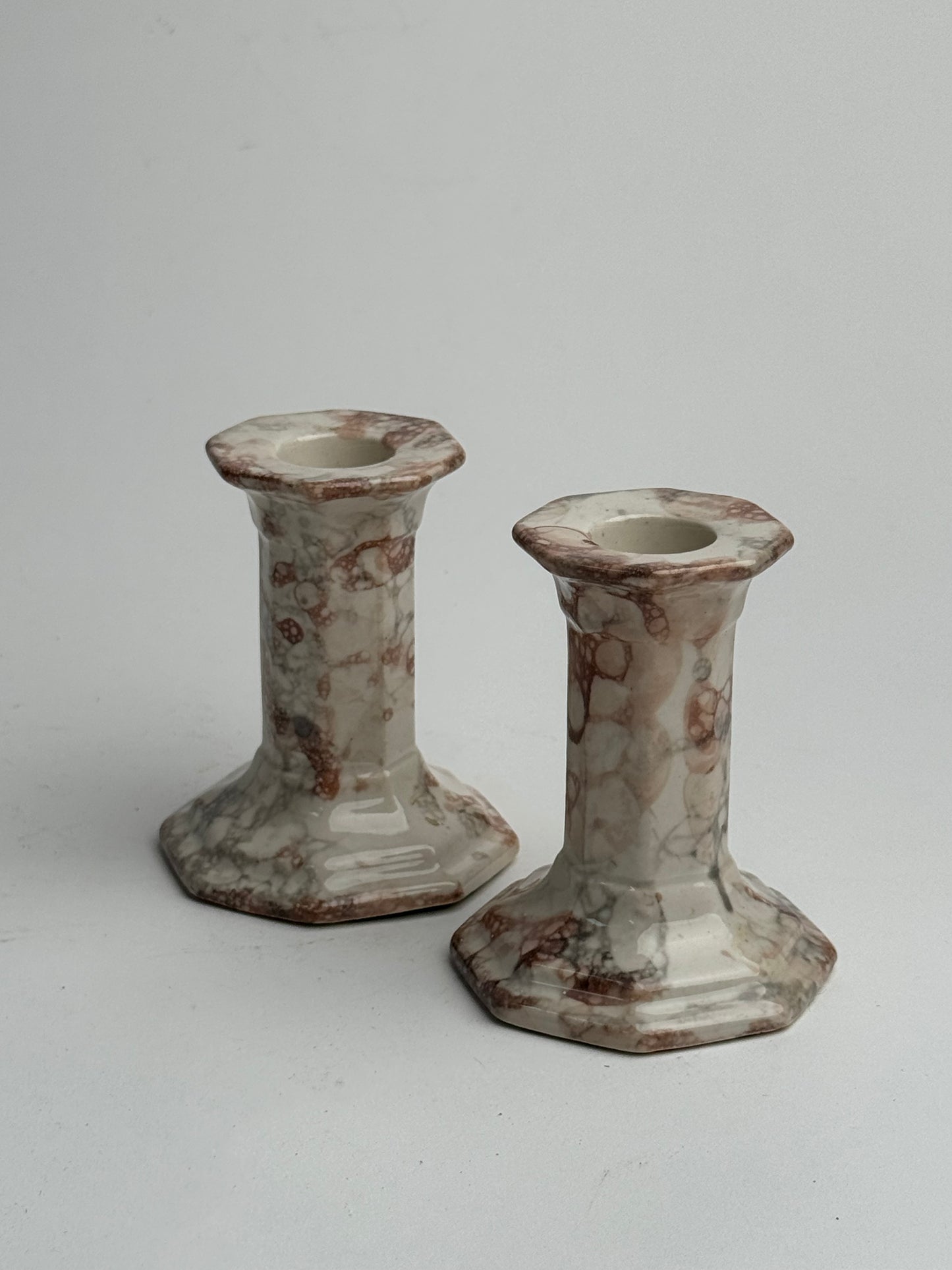 Pair of Marble Look Ceramic Candle Holders