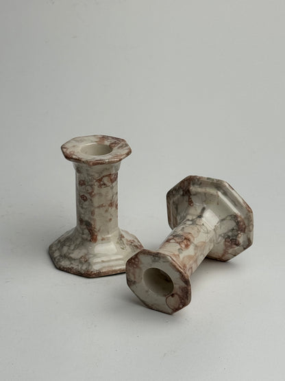 Pair of Marble Look Ceramic Candle Holders
