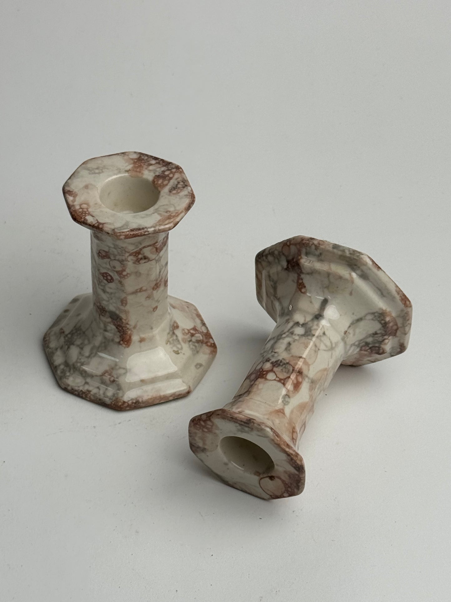 Pair of Marble Look Ceramic Candle Holders