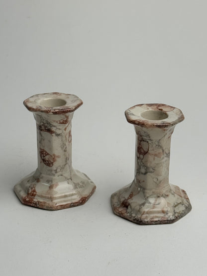 Pair of Marble Look Ceramic Candle Holders