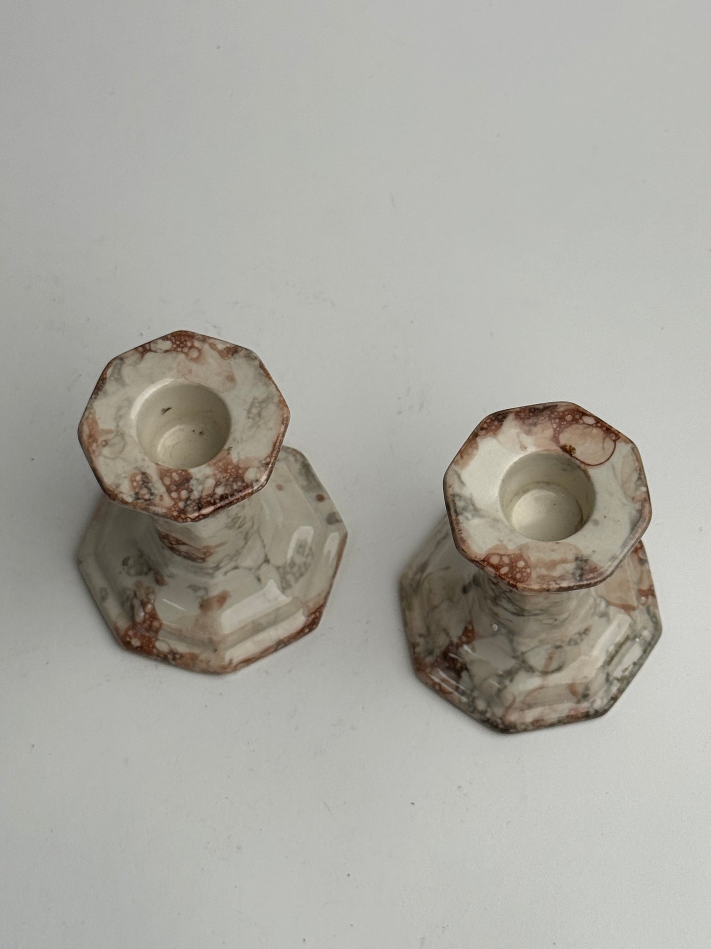 Pair of Marble Look Ceramic Candle Holders
