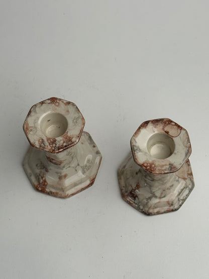 Pair of Marble Look Ceramic Candle Holders