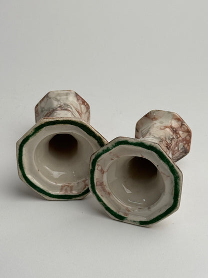 Pair of Marble Look Ceramic Candle Holders