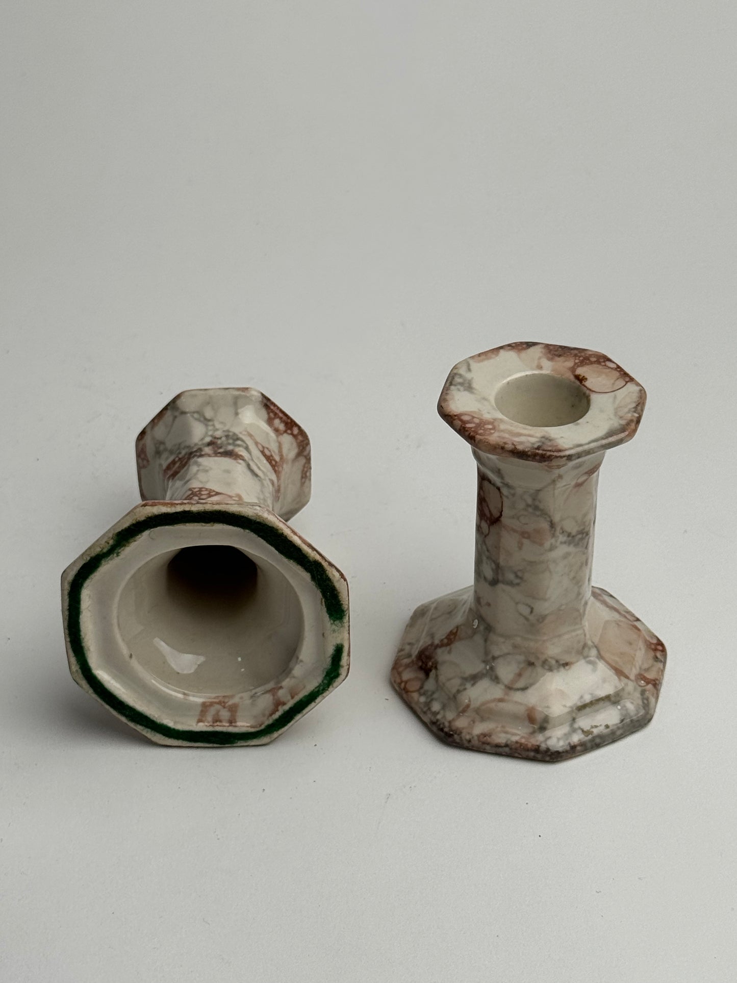 Pair of Marble Look Ceramic Candle Holders