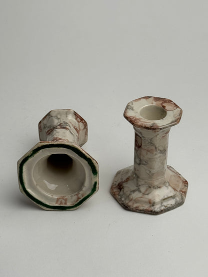 Pair of Marble Look Ceramic Candle Holders