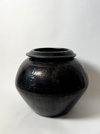 Large Dark South Asian Rounded Pot