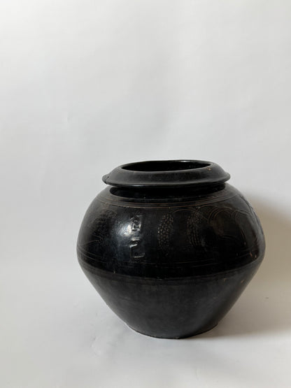 Large Dark South Asian Rounded Pot