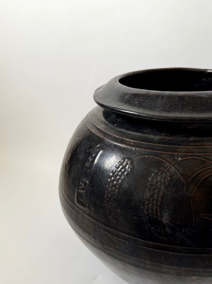 Large Dark South Asian Rounded Pot