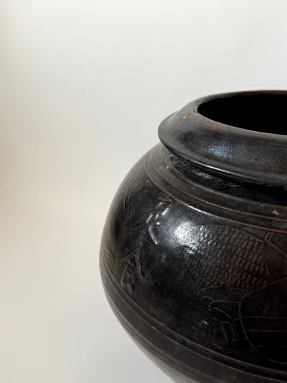 Large Dark South Asian Rounded Pot