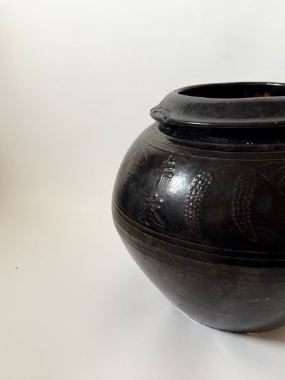 Large Dark South Asian Rounded Pot