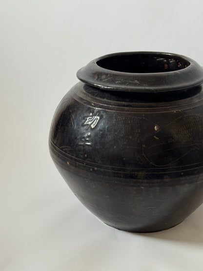 Large Dark South Asian Rounded Pot