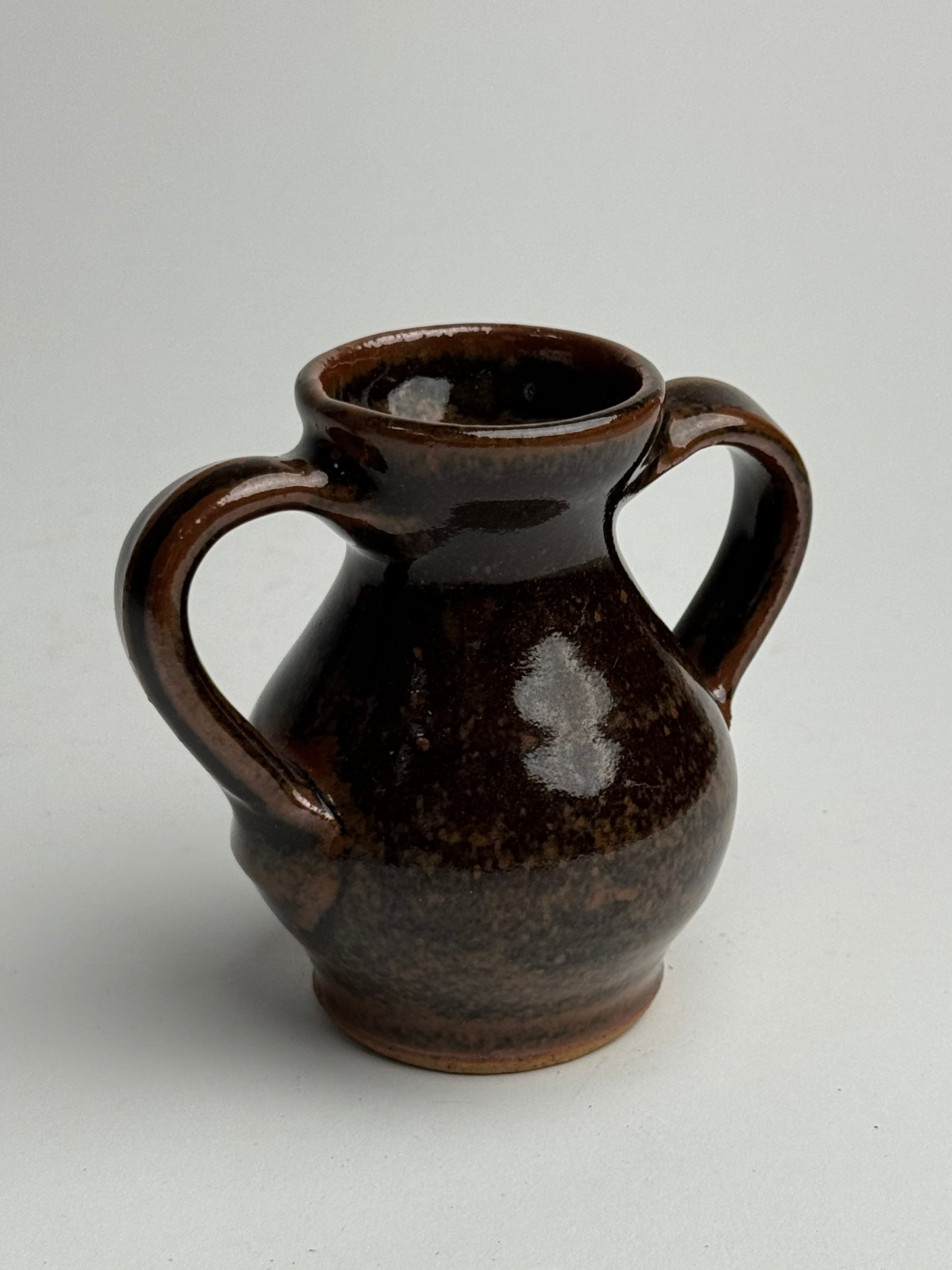 Small Rich Brown Twin Handled Pot
