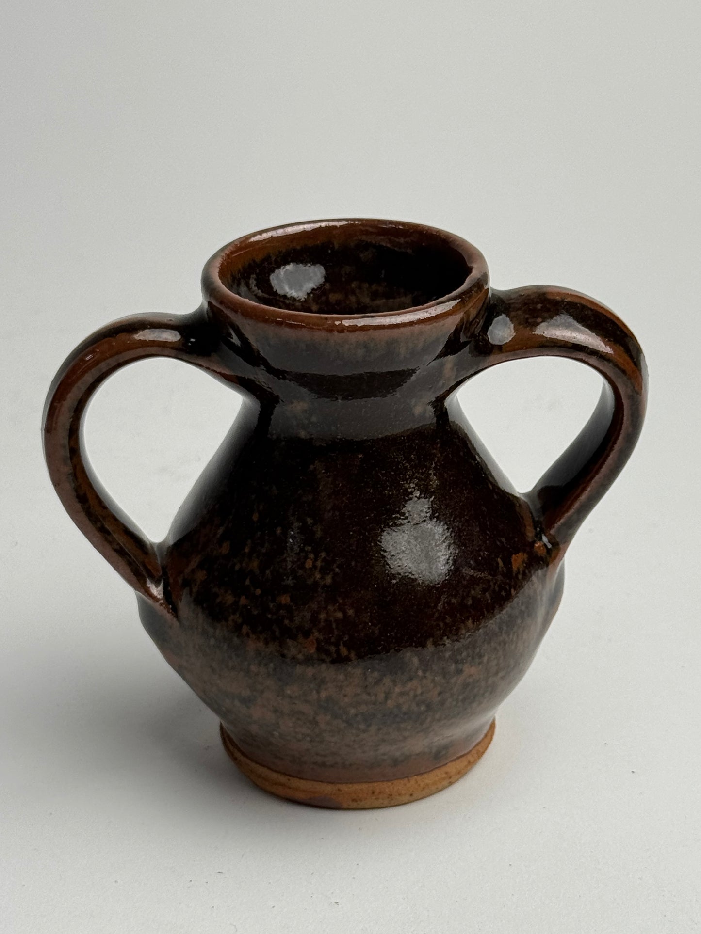 Small Rich Brown Twin Handled Pot