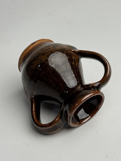 Small Rich Brown Twin Handled Pot