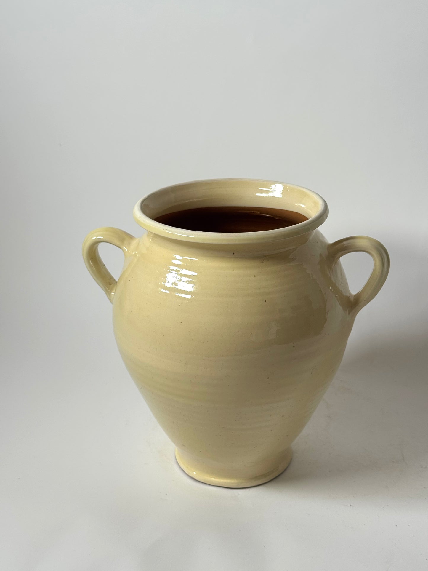 Twin Handled Butter Yellow Glazed Urn