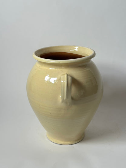 Twin Handled Butter Yellow Glazed Urn