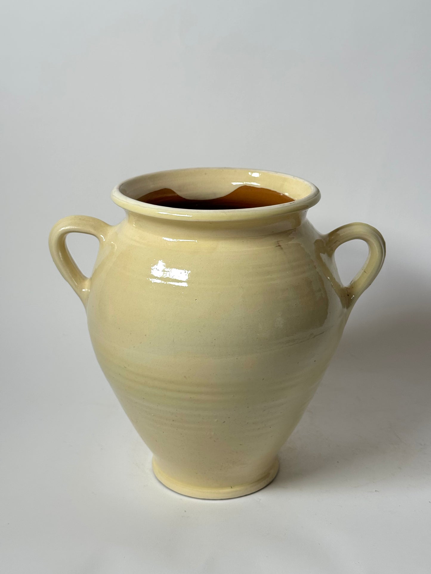 Twin Handled Butter Yellow Glazed Urn