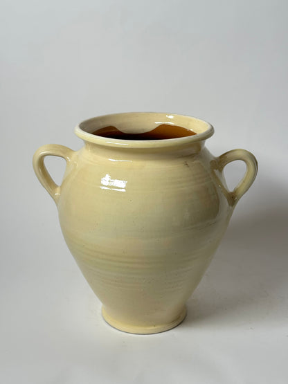 Twin Handled Butter Yellow Glazed Urn