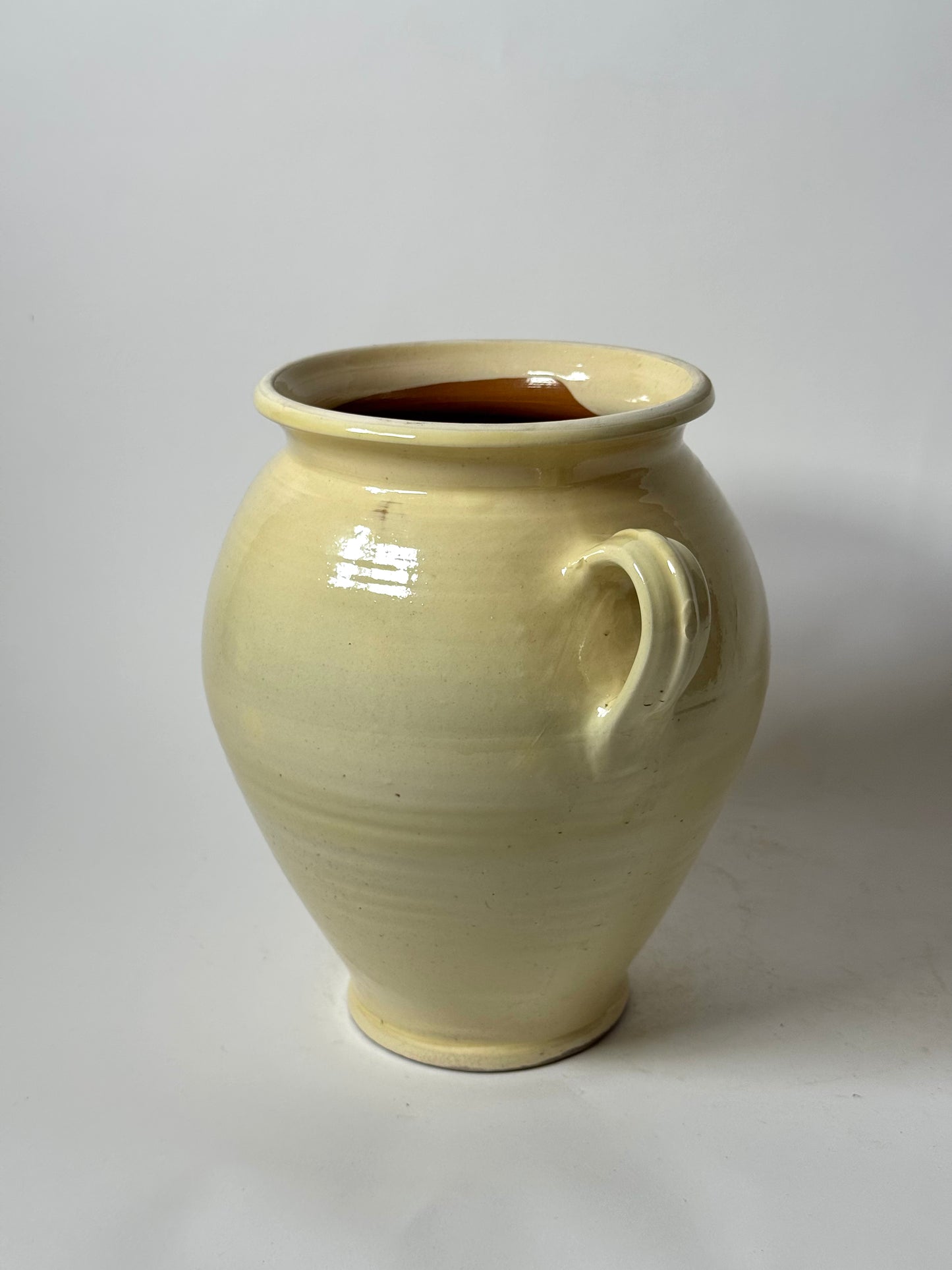 Twin Handled Butter Yellow Glazed Urn