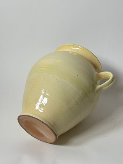 Twin Handled Butter Yellow Glazed Urn
