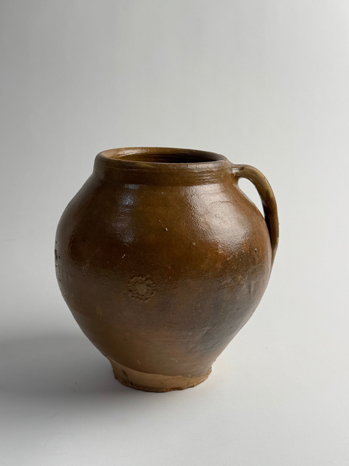 XL Vintage Brown Glazed Rounded Vessel