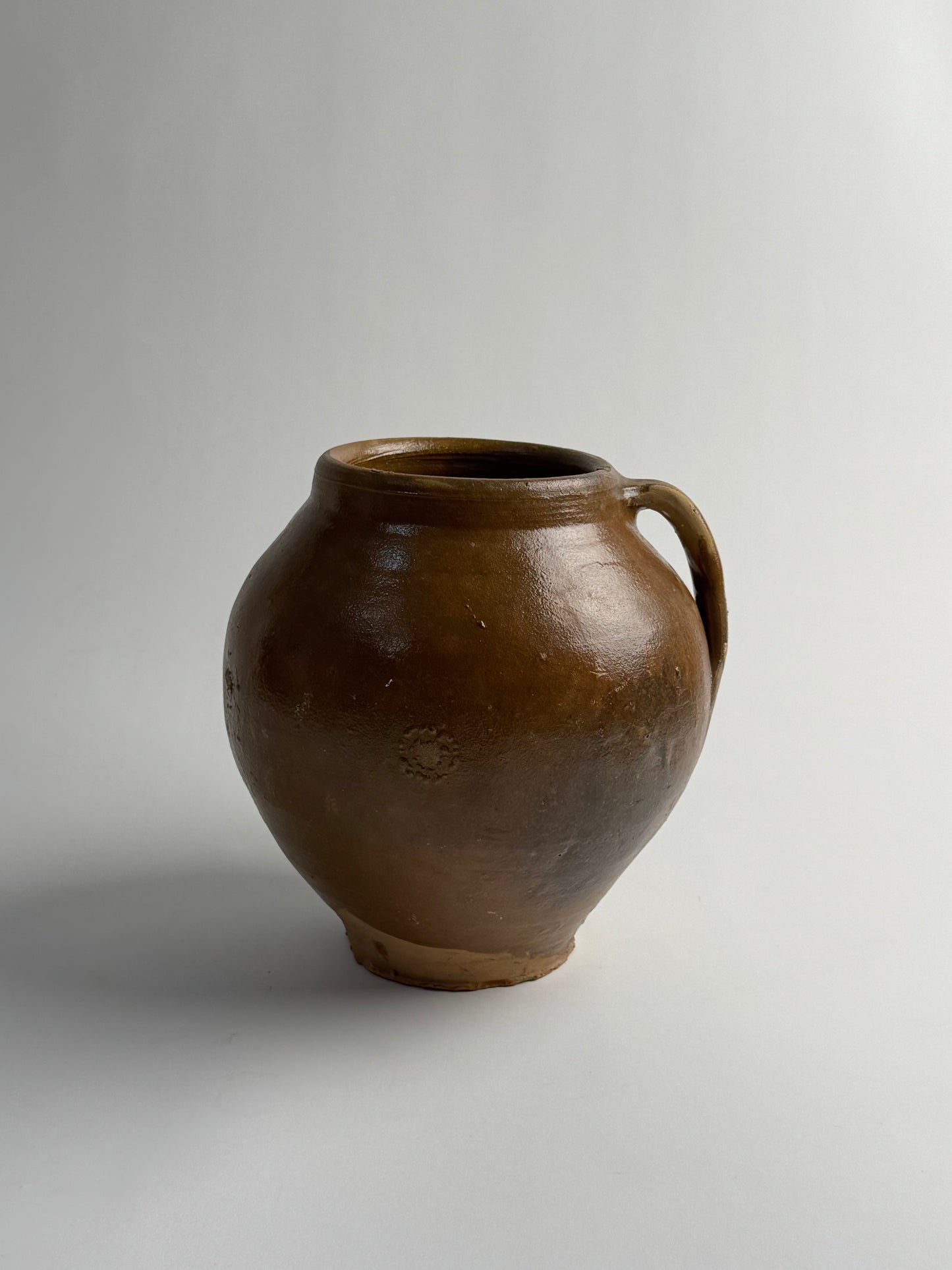 XL Vintage Brown Glazed Rounded Vessel