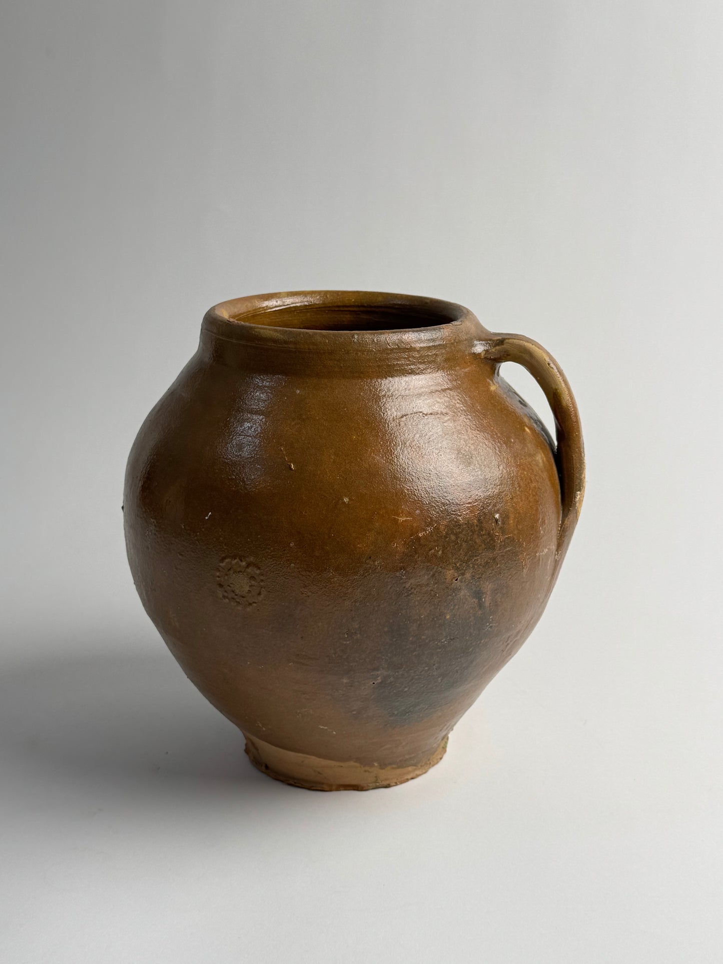 XL Vintage Brown Glazed Rounded Vessel