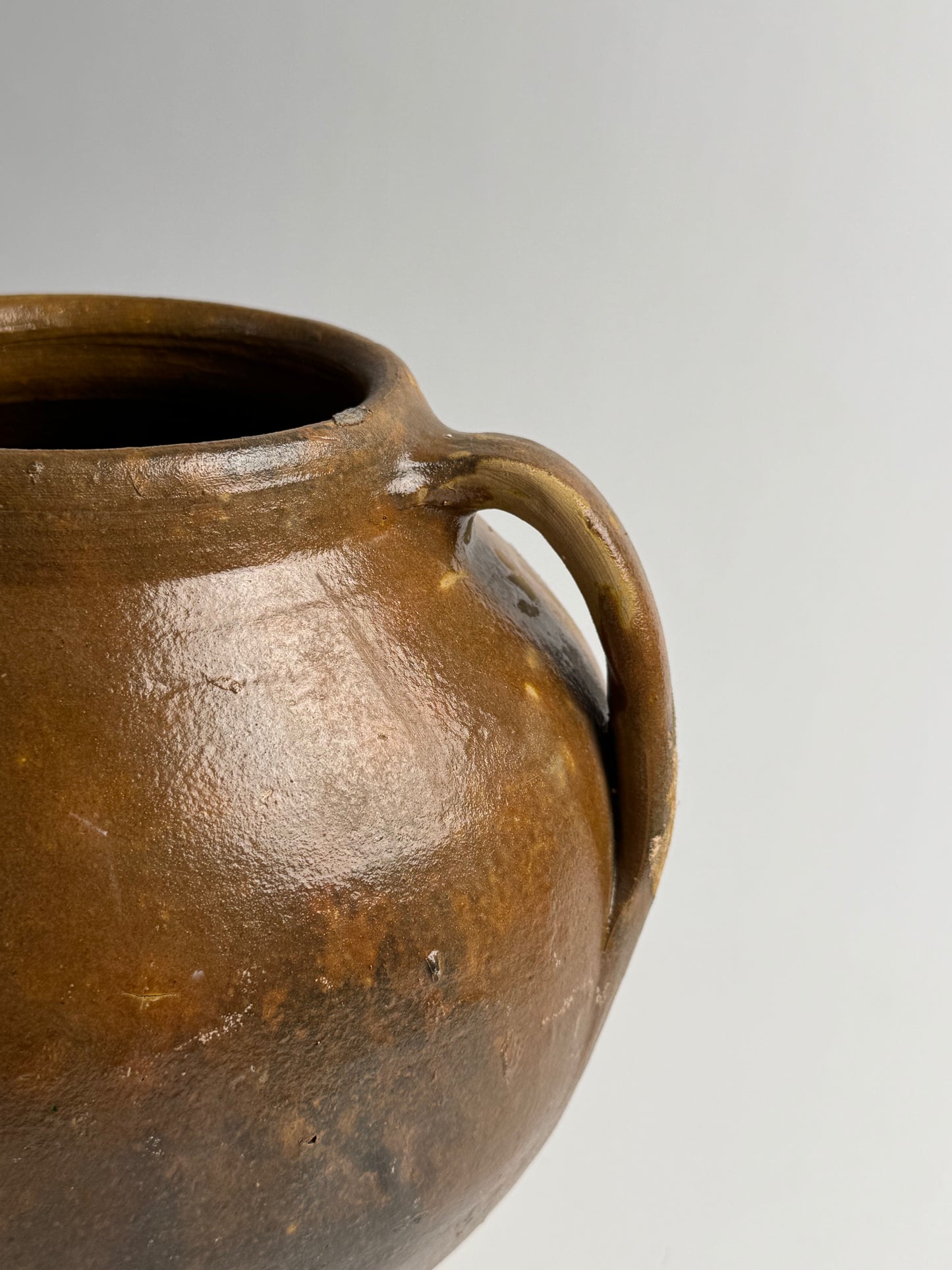XL Vintage Brown Glazed Rounded Vessel
