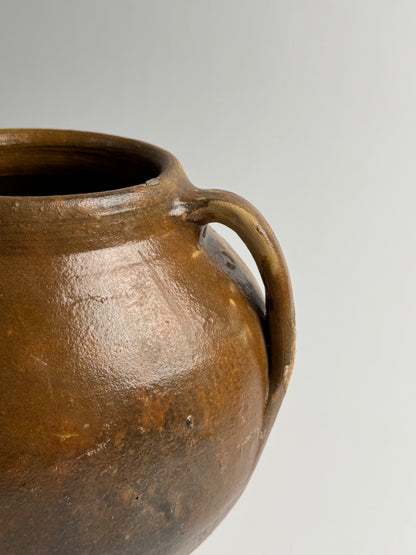 XL Vintage Brown Glazed Rounded Vessel