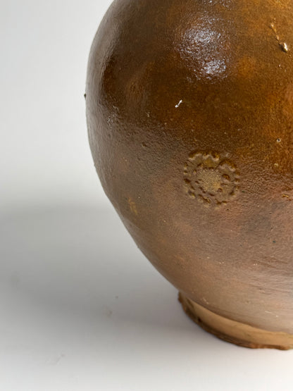 XL Vintage Brown Glazed Rounded Vessel