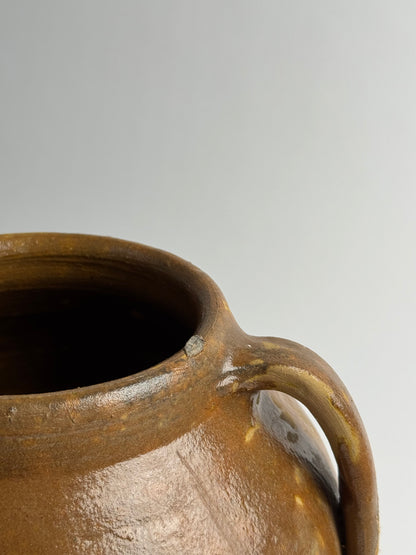 XL Vintage Brown Glazed Rounded Vessel
